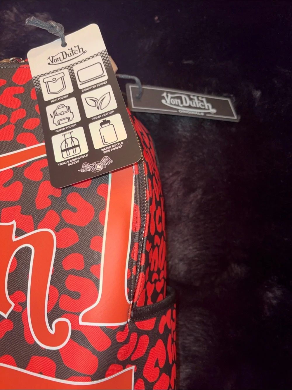 🔥 NWT Von Dutch Red Leopard Print Backpack | Laptop Sleeve | Travel | Y2K | Rare